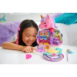 MATTEL Polly Pocket - Einhorn Haarspiel Schatulle -Spielzeugladen 247140 194735109303 Mattel Polly Pocket Einhorn Haarspiel 05