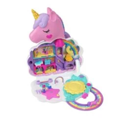 MATTEL Polly Pocket - Einhorn Haarspiel Schatulle -Spielzeugladen 247140 194735109303 Mattel Polly Pocket Einhorn Haarspiel 09