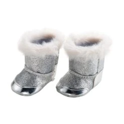 Puppen Winterstiefel Mit Fell - Größe 38-45 Cm - Silber