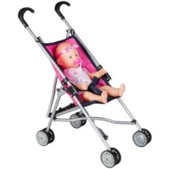 Puppenbuggy - Pink/blau Mit Blumen - Besttoy -Spielzeugladen 4016096219079 besttoy puppenbuggy pink 07